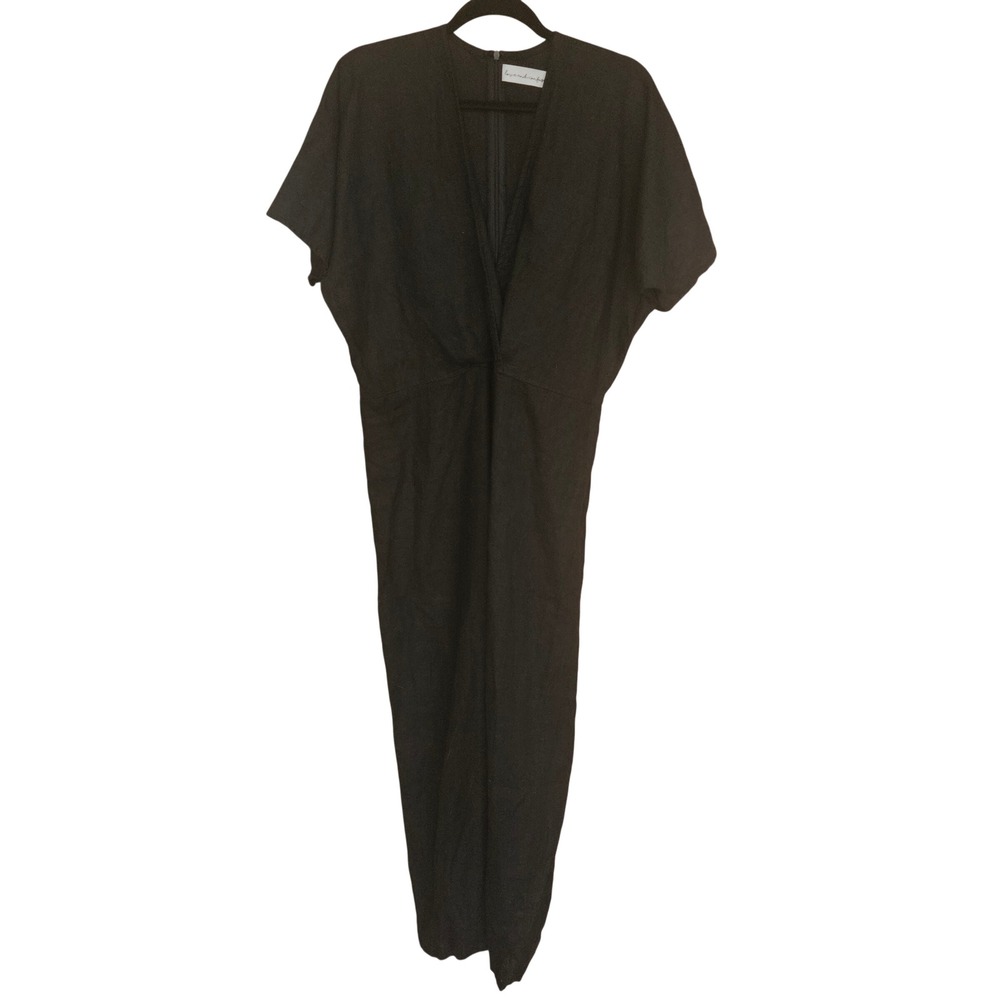 Love and Confuse Black Linen Jumpsuit Kaftan Wide Leg Minimalist Coastal Sz M
